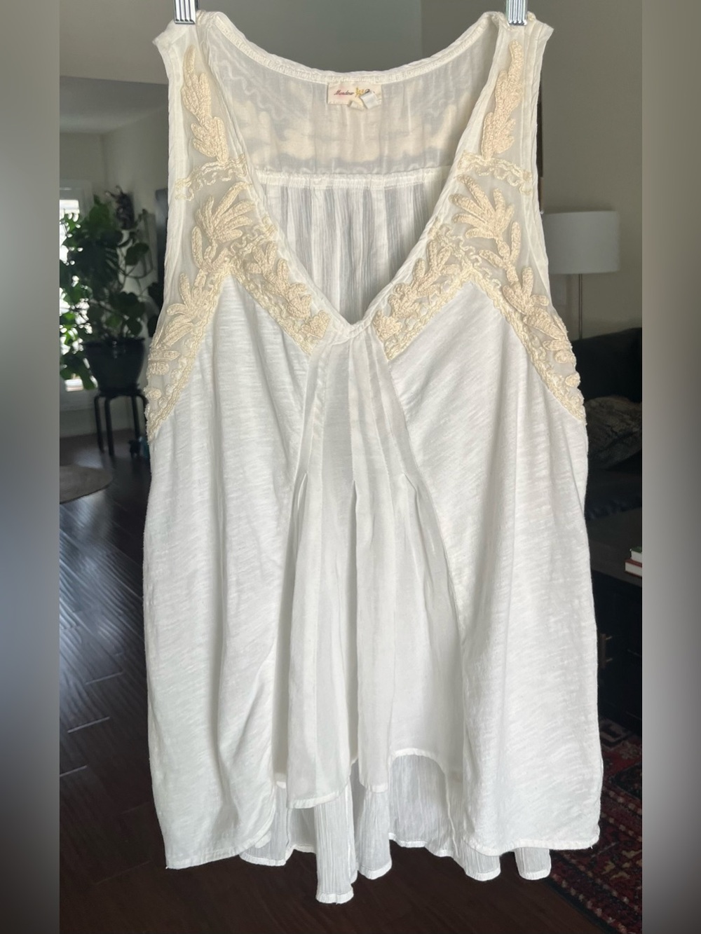 Meadow Rue Cream and White Embroidered V-Neck Tank